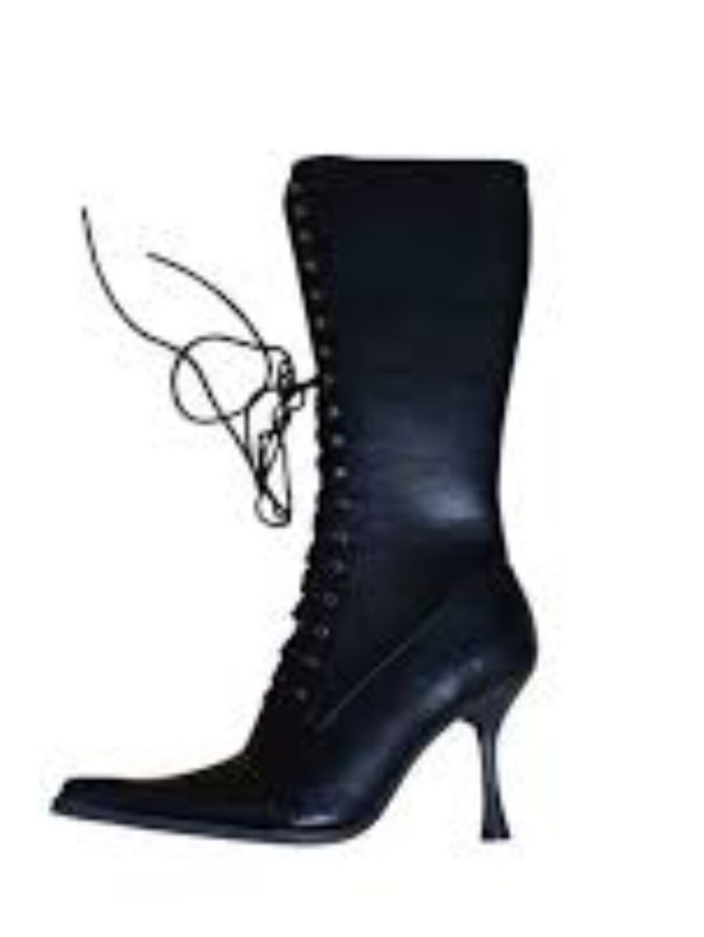 Dolls Kill Black Lace-Up Knee-High Heeled Boots with Gold Eyelets - Picture 2 of 11